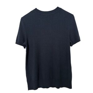 Arach & Cloz Quiet Luxury Navy Blue Short Sleeve Knit Wool Blend Sweater Top L